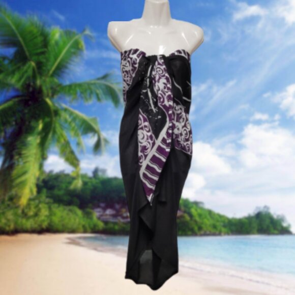 Womens Sarong Pareo Cotton Wrap HandPainted Batik Wrapskirt Beachwear -NEW - Picture 5 of 5